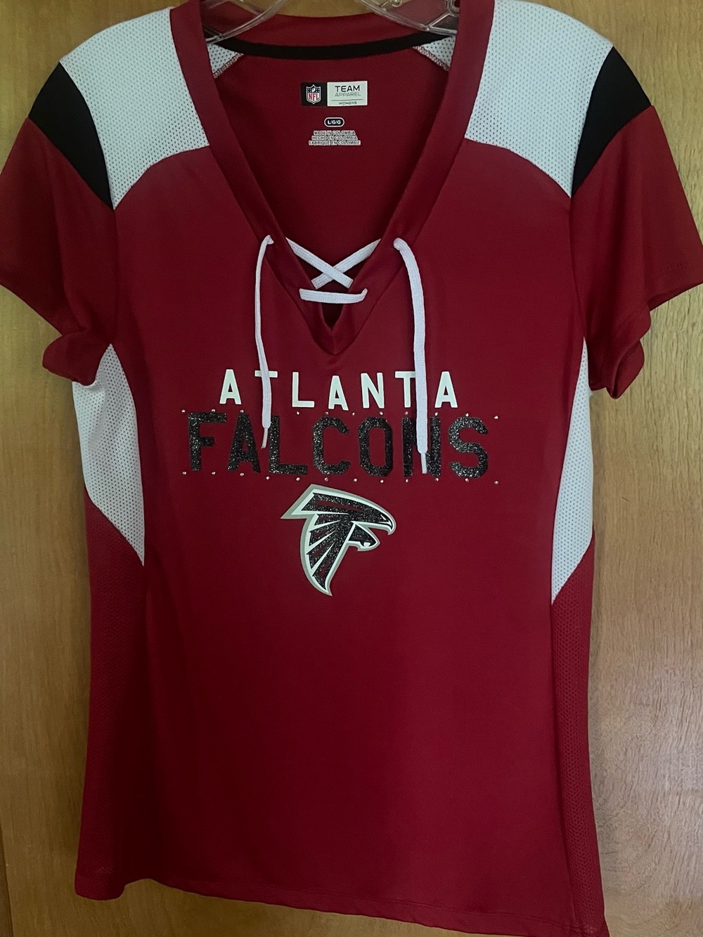 NFL Atlanta Falcons Women's Red Lace V-Neck Jersey w/glitter accents